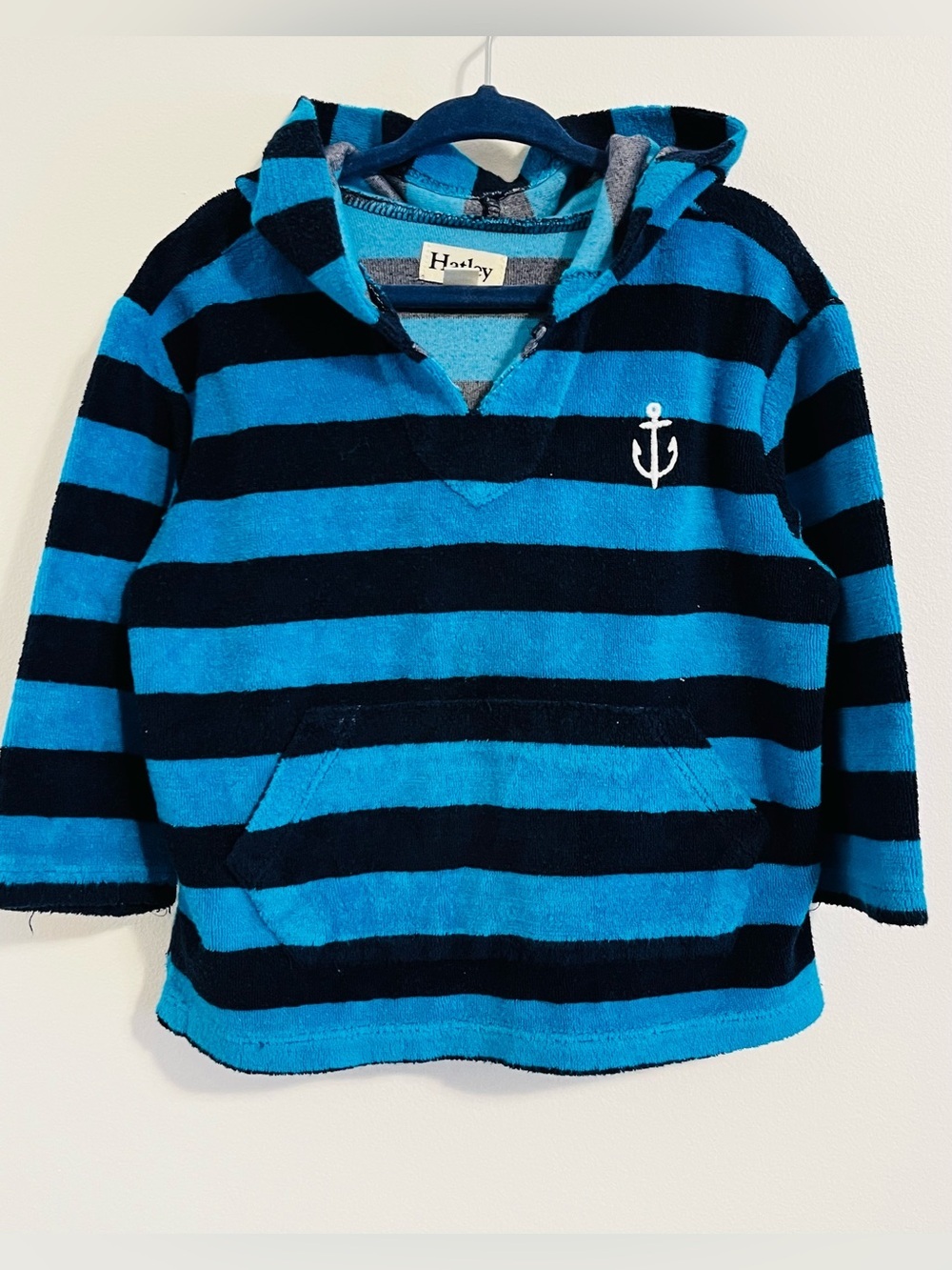 Hatley Striped Hooded Terry Cloth Pullover Sweatshirt Swim Toddler Boys 2 Blue